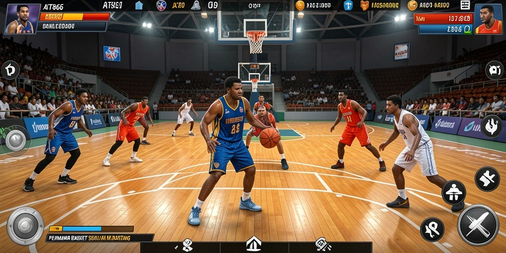 Antarmuka AT866 yang menampilkan aksi seru di lapangan basket.