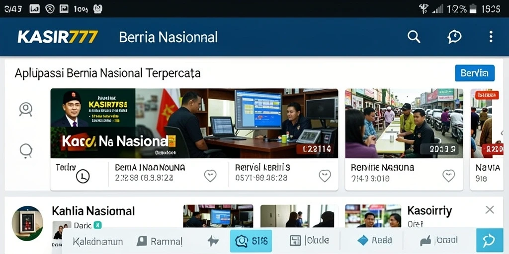 Antarmuka aplikasi KASIR777 menampilkan berita nasional terkini dan relevan.