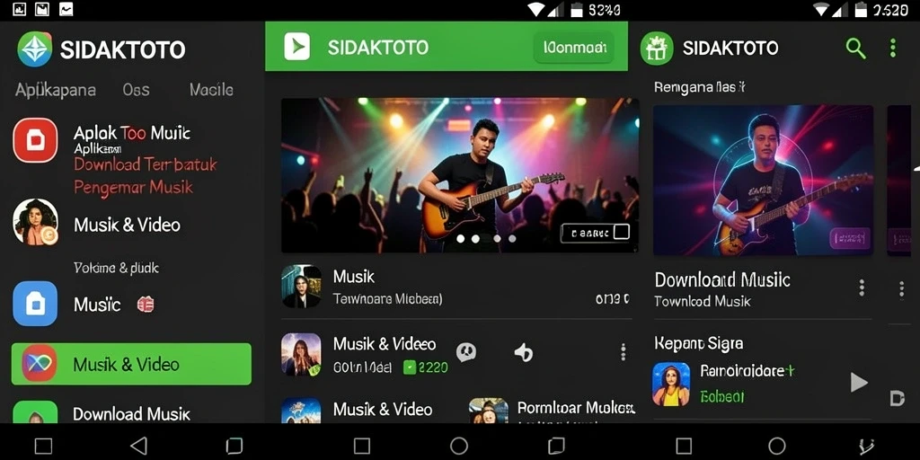 Antarmuka aplikasi Download Musik SIDAKTOTO yang mudah digunakan.
