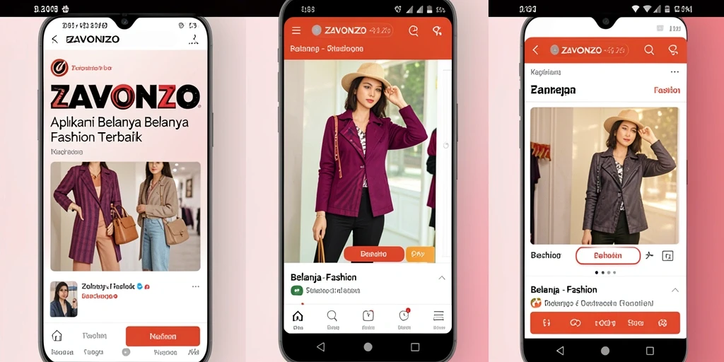 Tampilan antarmuka ZAVONZO dengan koleksi fashion terkini.